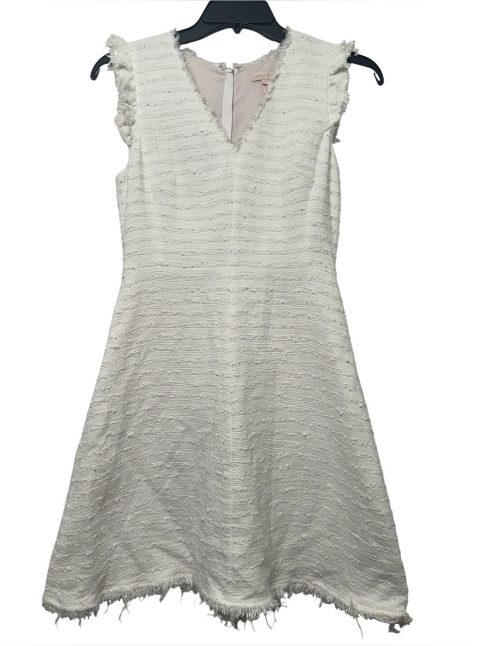 Rebecca Taylor White Textured Tweed Fringe Sleeveless A-Line Dress Size 4